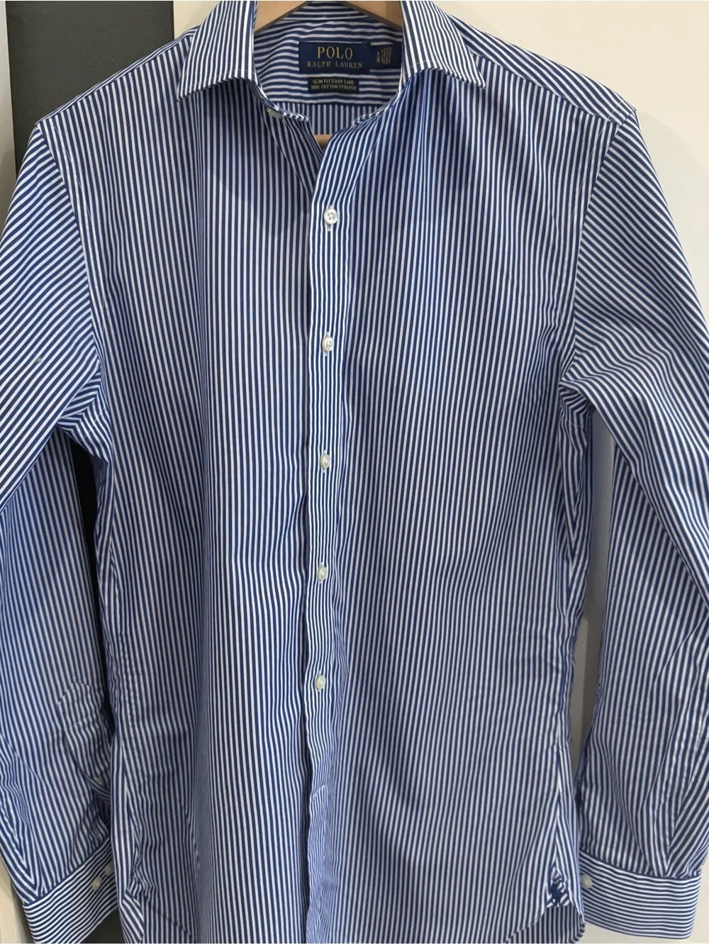 Polo by Ralph Lauren Blue & White Vertical Stripe Dress Shirt slim fit easy care